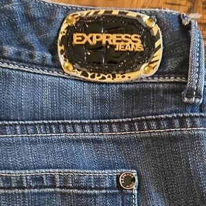 Express Women's Denim Jeans with Gold Accents & Cheetah Print In The Rips